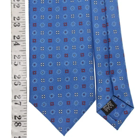 Drake's NWT Neck Tie in Blue w/ Red/White/Light Blue Geometric Pattern 100% Silk